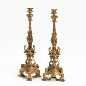 Pair of Baroque Style Gilt-Metal Candlesticks