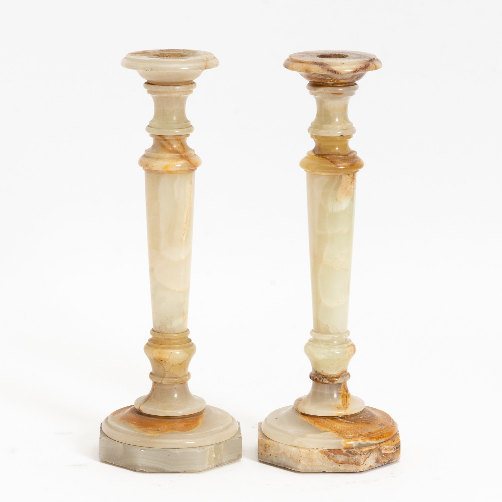Pair of Onyx Candlesticks: . (12" h) Chips