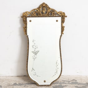 Carved Gilt Painted Etched Glass Mirror