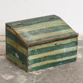 Green Stripe Painted Wood Coal Box