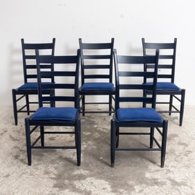 Set of Five Blue Painted Dining Chairs