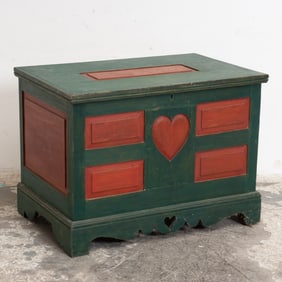 Folk Art Paint Decorated Trunk on Stand