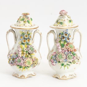 Pair of Porcelain Lidded Urns