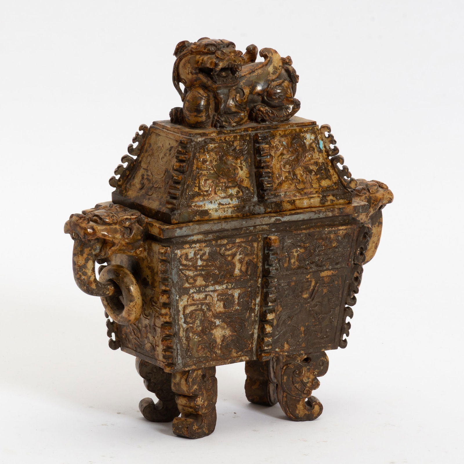 Chinese Hardstone Wedding Box: . (8 1/2" h x 8" w x 3" d) Good