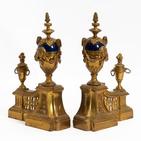 Pair of Brass and Enamel Chenets
