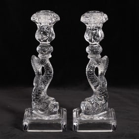 Pair of Pressed Glass Dolphin-Form Candlesticks