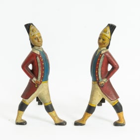 Painted Cast Iron Hessian Soldier Andirons