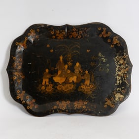 Black Painted Tin Chinoiserie Tray