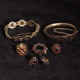 Group of Gold-Filled, Metal and Garnet Bohemian Jewelry
