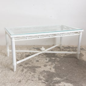 White Painted Glass Top Dining Table