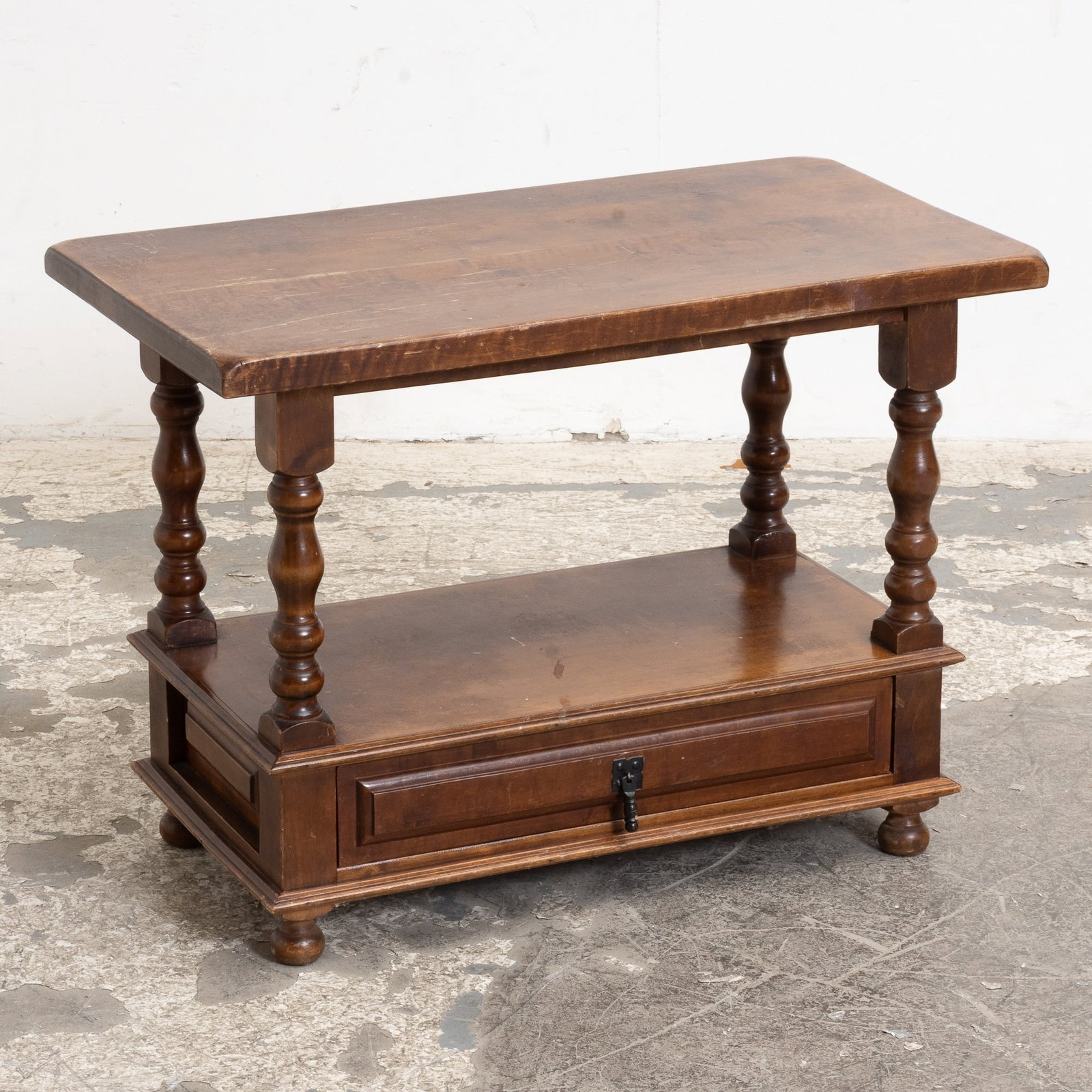 Mahogany Side Table: . (21 1/2" h x 29 1/2" w x 15 3/8" d) Scratches and dings, chip to edge