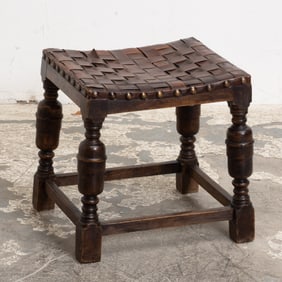 Woven Leather Mahogany Stool