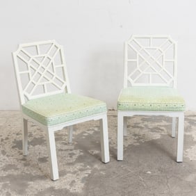 Pair of White-Painted Fretwork Side Chairs