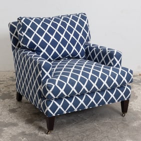 Navy Blue Lattice Pattern Upholstered Armchair