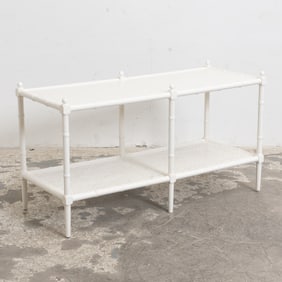 White Painted Faux Bamboo Two-Tier Low Table