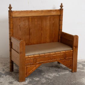Pine High Back Bench with Faux Bamboo Details