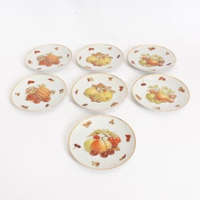 Set of Seven Fruit Pattern Porcelain Plates