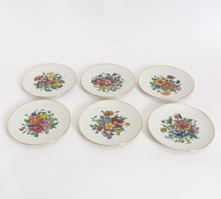 Set of Six Floral Pattern Porcelain Plates