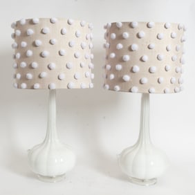 Pair of White Glass Lamps