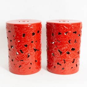 Pair of Red Glazed Ceramic Garden Seats