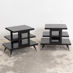 Pair of Mid Century Modern Geometric Black End Tables