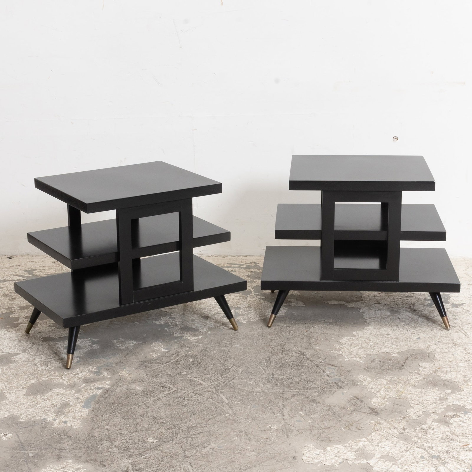 Pair of Mid Century Modern Geometric Black End Tables (1 of 3)