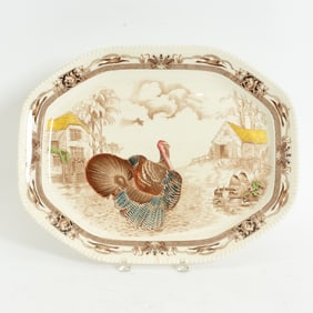Glazed Ceramic Turkey Pattern Tray