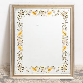 Silver Leaf and Reverse-Painted Glass Mirror