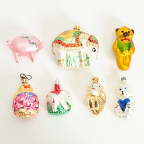 Group of Seven Animal Form Glass Ornaments