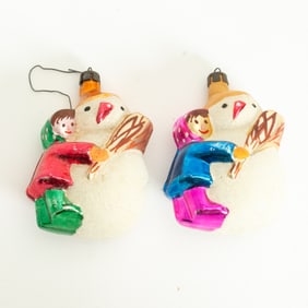 Two Snowmen Form Tree Ornaments