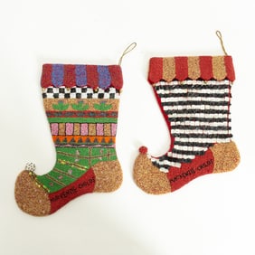 Pair of Mackenzie Childs Christmas Stockings