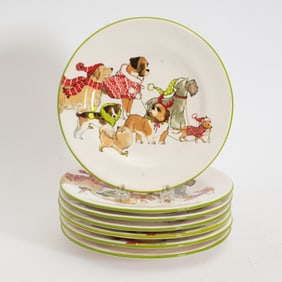 Set of Seven Holiday Pups Plates