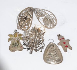 Group of Six Assorted Sterling Silver Tree Ornaments