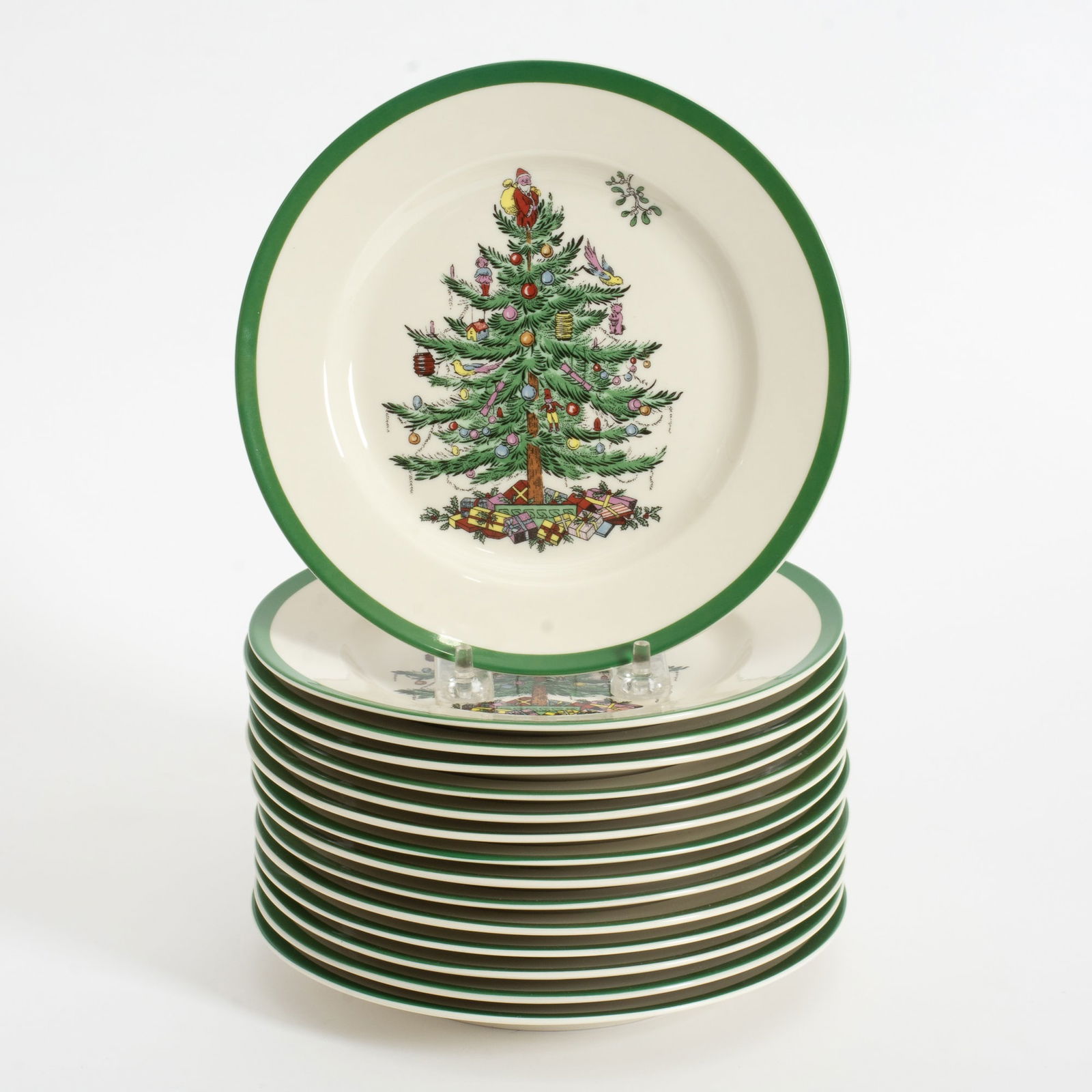 Set of Fifteen Spode Ceramic Bread Plates: Chriistmas Tree (7 3/4" dia) Scratches