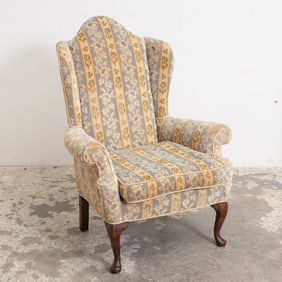 George II Style Upholstered Mahogany Wing Chair