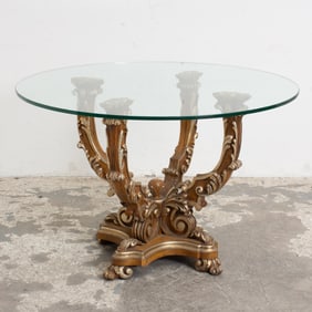 Gilt Decorated Mahogany Rococo Style Glass Top Table