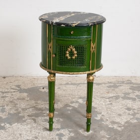Louis XVI Style Green Paint and Partial Gilt Oval Side Table