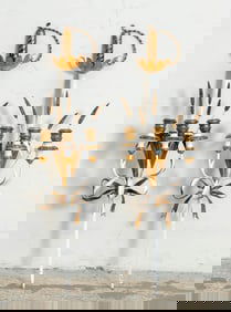 Pair of White Painted and Partial Gilt Sconces