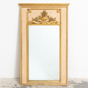 Carved Gilt Painted French Style Trumeau Mirror