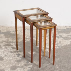 Set of Three Paint Decorated Mahogany Nesting Tables