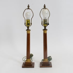 Pair of Mahogany Column Form Lamps
