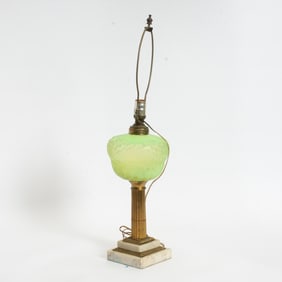 Brass and Green Frosted Glass Parlor Lamp