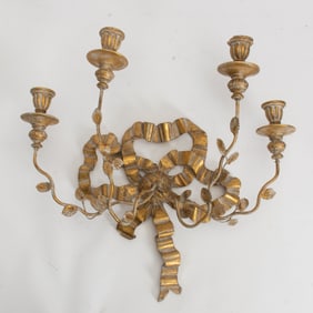 Gilt Painted Wood and Metal Four Light Sconce