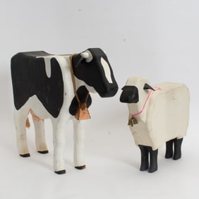 Two Folk Art Carved Wood Farm Animals