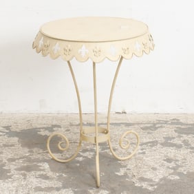 Cream Painted Metal Fleur de Lis Table