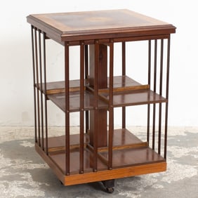 Mahogany Marquetry Inlaid Rotating Bookshelf
