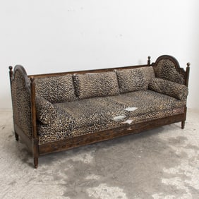 Mahogany Leopard Upholstered Settee