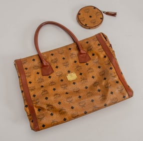 MCM Monogramed Brown Leather Handbag