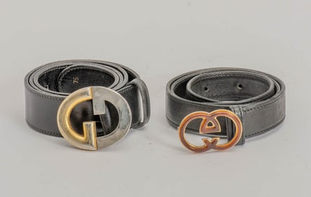 Two Gucci Ladies Black Leather Belts