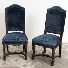 Pair of Baroque Style Velvet-Upholstered Mahogany Side Chairs
